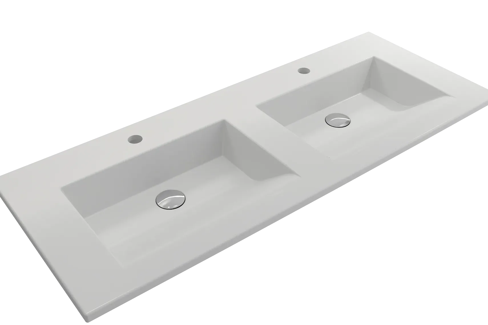 BOCCHI Ravenna 48" Rectangle Wallmount Fireclay Bathroom Sink, Double Basin, Matte White, Single Faucet Hole, 1111-002-0132
