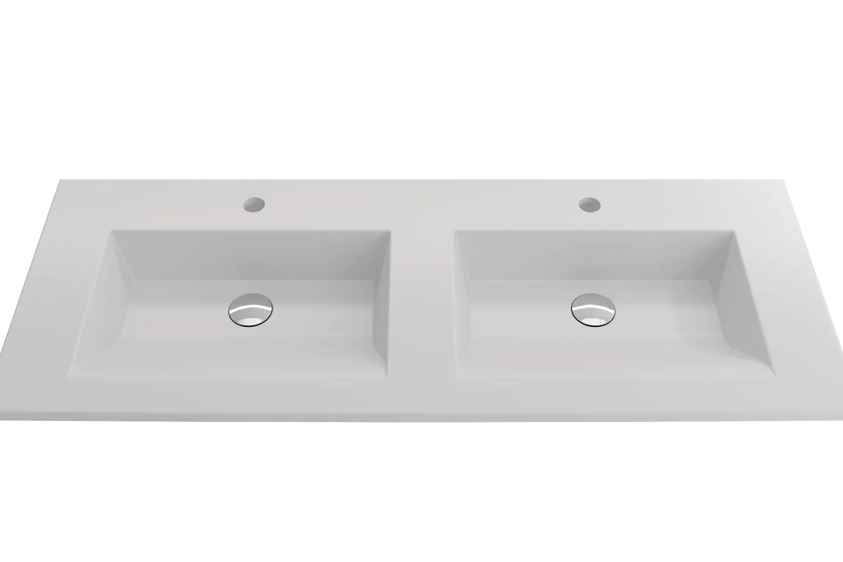 BOCCHI Ravenna 48" Rectangle Wallmount Fireclay Bathroom Sink, Double Basin, Matte White, Single Faucet Hole, 1111-002-0132