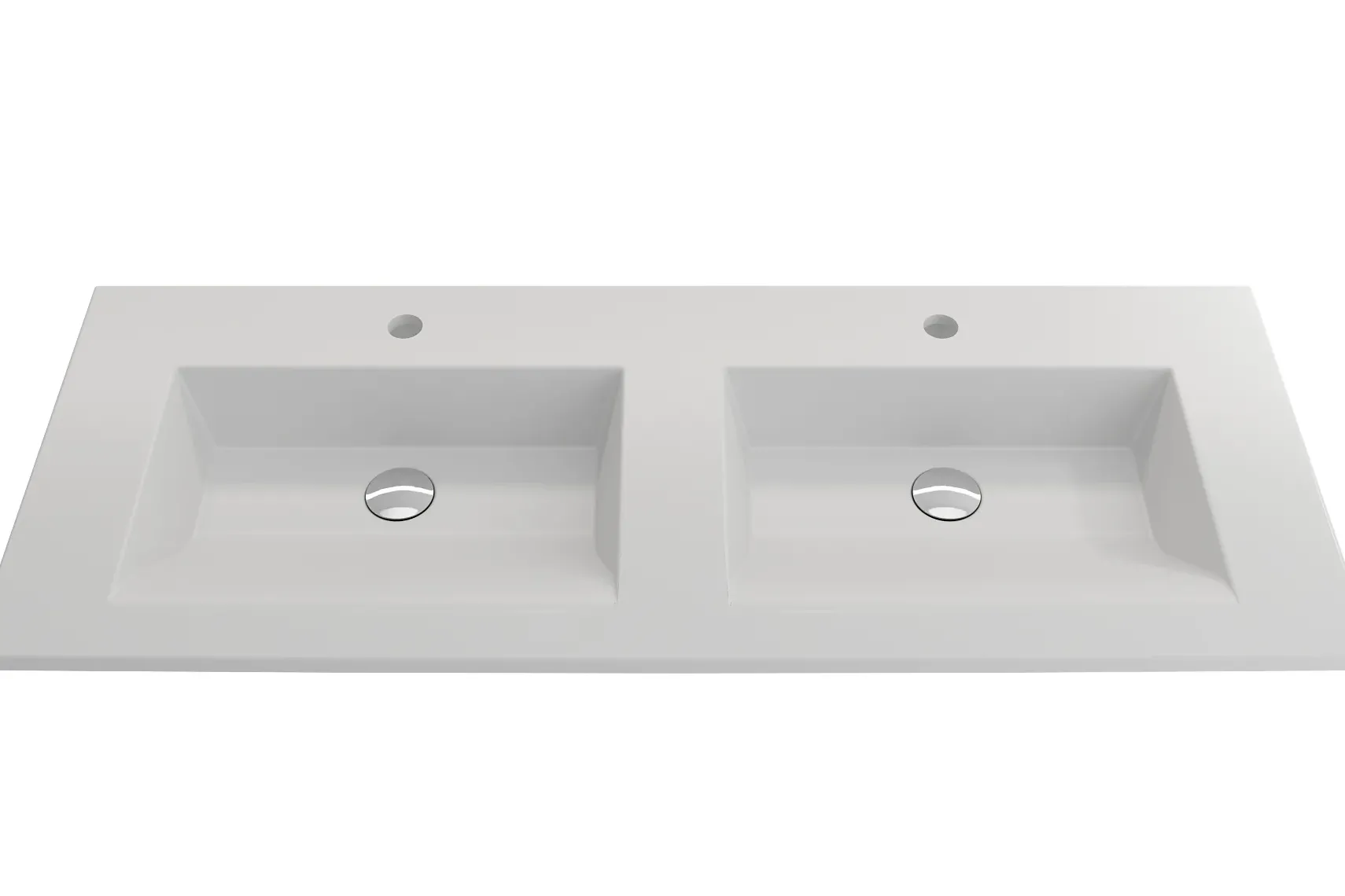 BOCCHI Ravenna 48" Rectangle Wallmount Fireclay Bathroom Sink, Double Basin, Matte White, Single Faucet Hole, 1111-002-0132