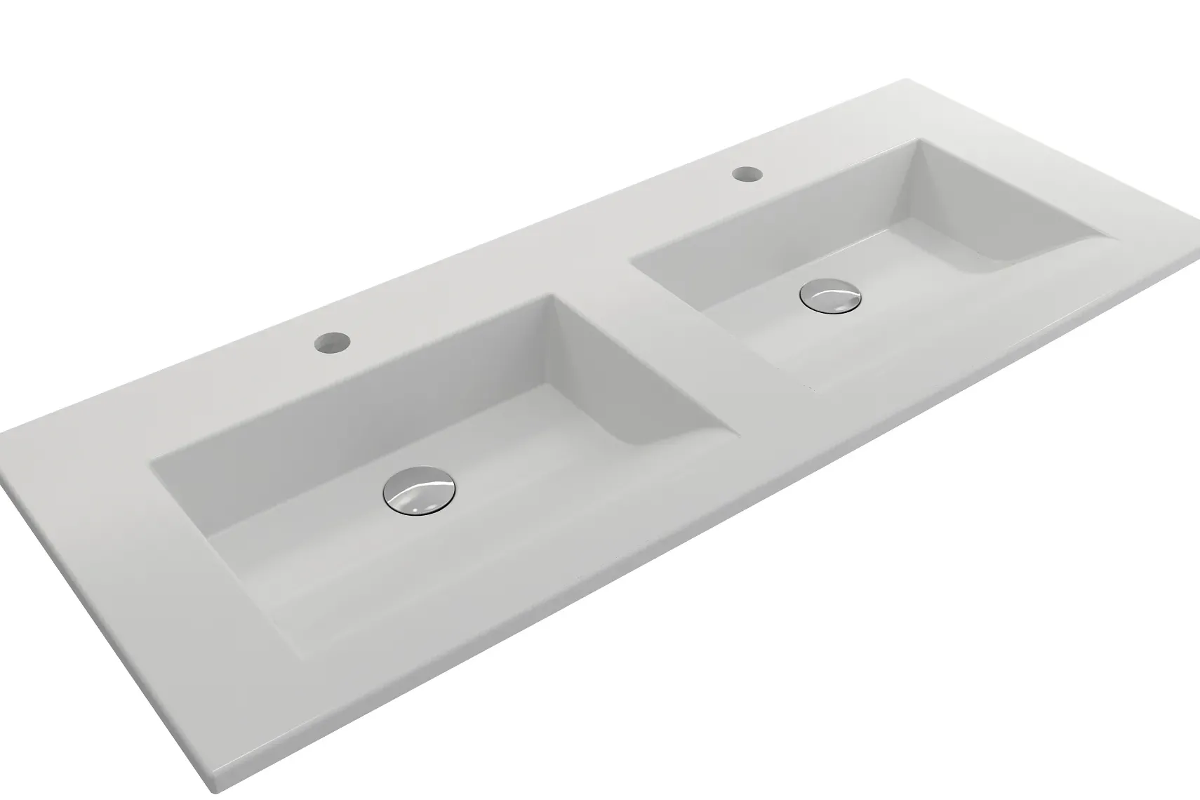 BOCCHI Ravenna 48" Rectangle Wallmount Fireclay Bathroom Sink, Double Basin, Matte White, Single Faucet Hole, 1111-002-0132