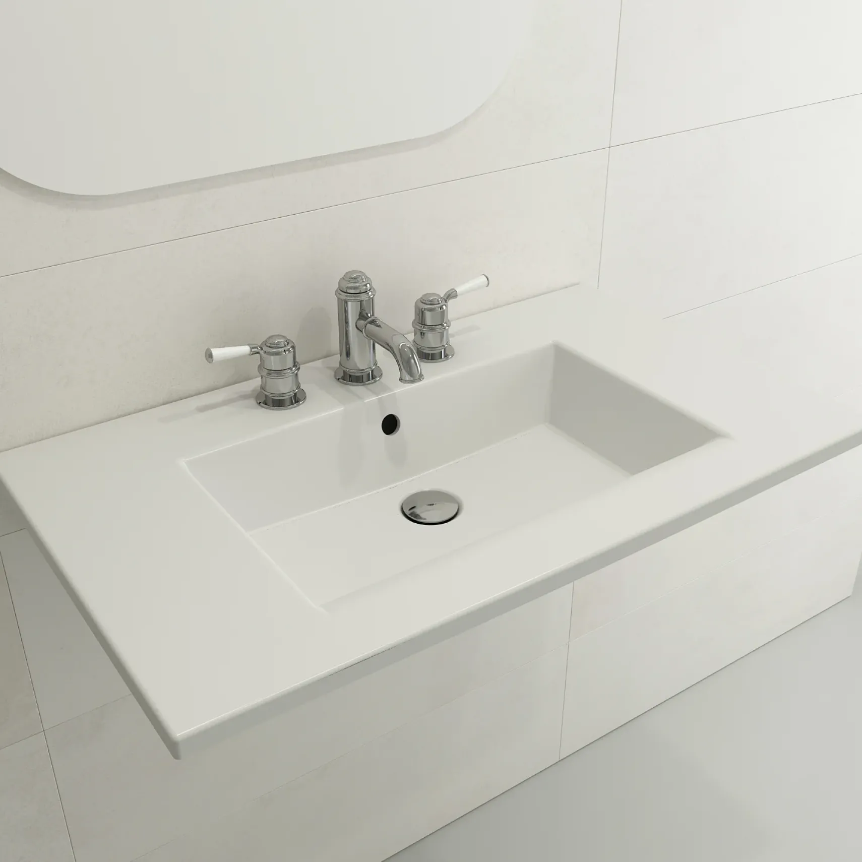 BOCCHI Ravenna 32" Rectangle Wallmount Fireclay Bathroom Sink, Matte White, Single Faucet Hole, 1113-002-0126
