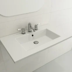 BOCCHI Ravenna 32" Rectangle Wallmount Fireclay Bathroom Sink, Matte White, Single Faucet Hole, 1113-002-0126