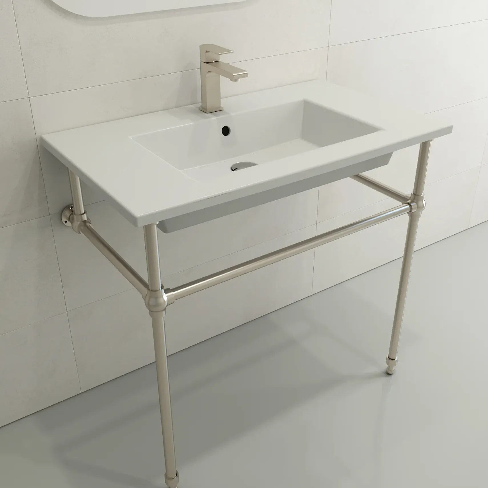 BOCCHI Ravenna 32" Rectangle Wallmount Fireclay Bathroom Sink, Matte White, Single Faucet Hole, 1113-002-0126