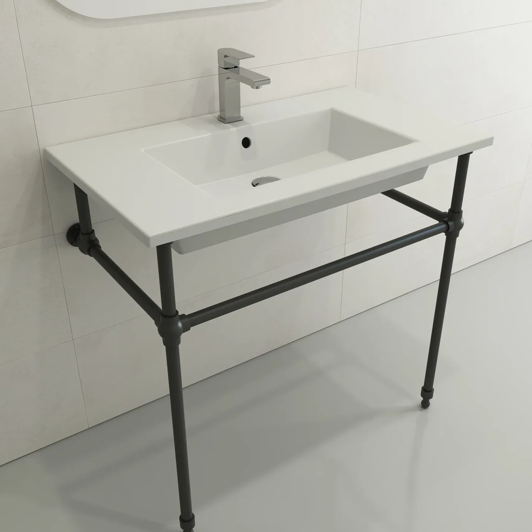 BOCCHI Ravenna 32" Rectangle Wallmount Fireclay Bathroom Sink, Matte White, Single Faucet Hole, 1113-002-0126