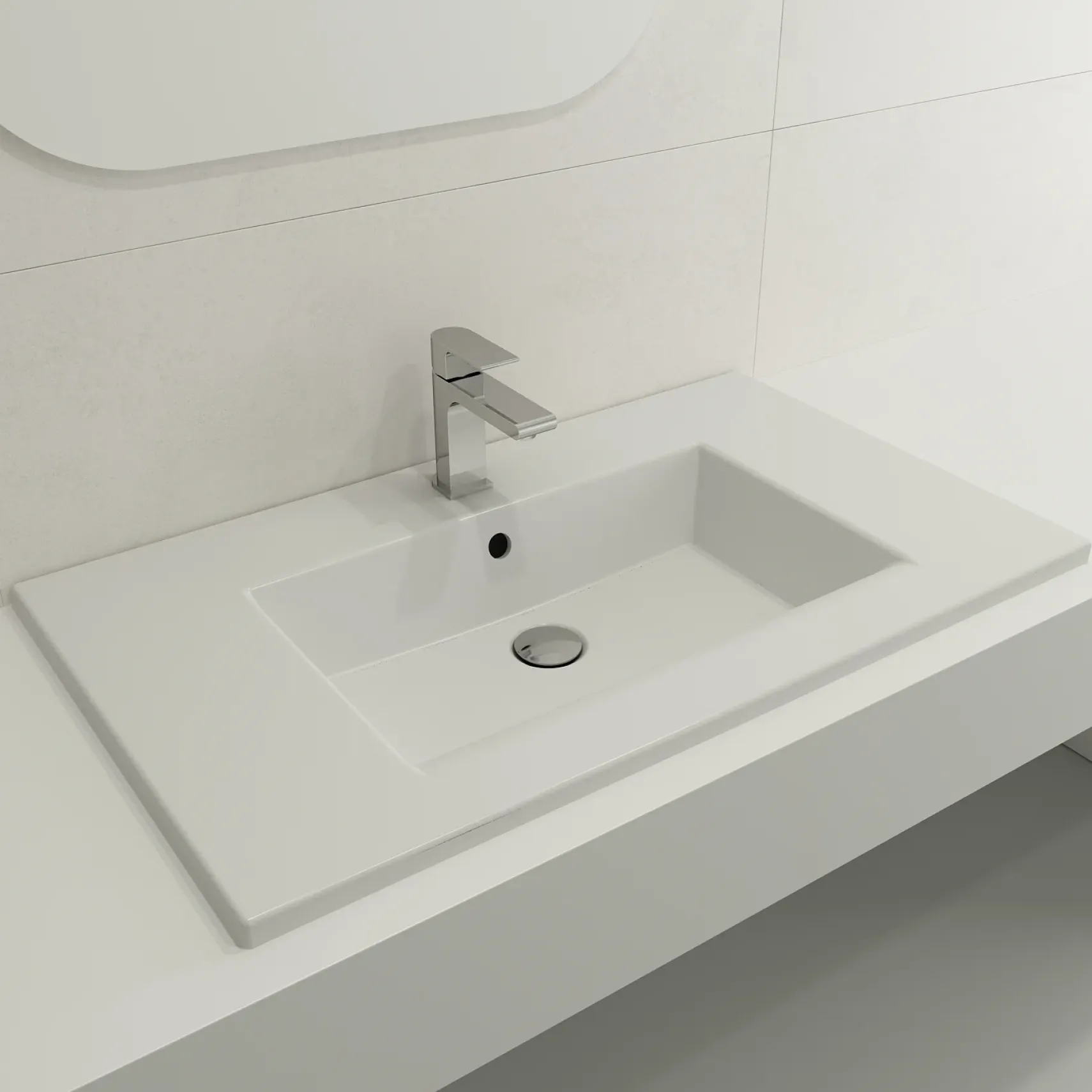 BOCCHI Ravenna 32" Rectangle Wallmount Fireclay Bathroom Sink, Matte White, Single Faucet Hole, 1113-002-0126
