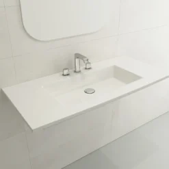 BOCCHI Ravenna 41" Rectangle Wallmount Fireclay Bathroom Sink, White, 3 Faucet Hole, 1105-001-0127