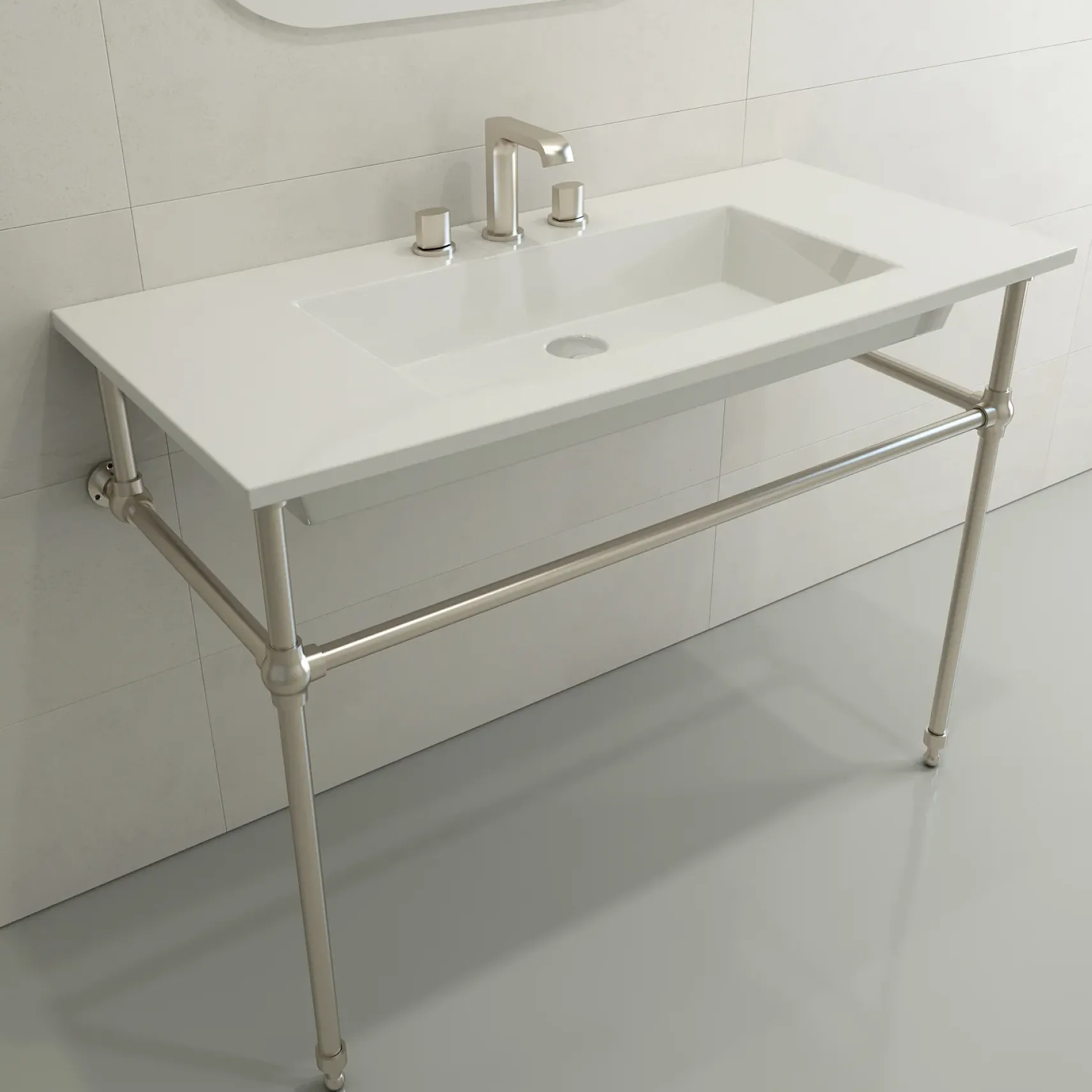 BOCCHI Ravenna 41" Rectangle Wallmount Fireclay Bathroom Sink, White, 3 Faucet Hole, 1105-001-0127