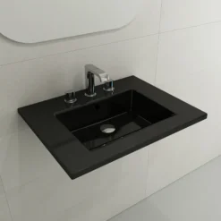 BOCCHI Ravenna 25" Rectangle Wallmount Fireclay Bathroom Sink, Black, 3 Faucet Hole, 1161-005-0127