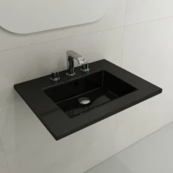 BOCCHI Ravenna 25" Rectangle Wallmount Fireclay Bathroom Sink, Black, 3 Faucet Hole, 1161-005-0127