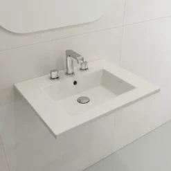 BOCCHI Ravenna 25" Rectangle Wallmount Fireclay Bathroom Sink, White, 3 Faucet Hole, 1161-001-0127