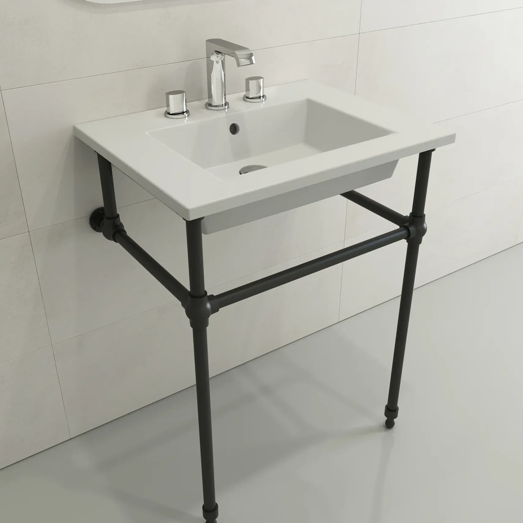 BOCCHI Ravenna 25" Rectangle Wallmount Fireclay Bathroom Sink, White, 3 Faucet Hole, 1161-001-0127