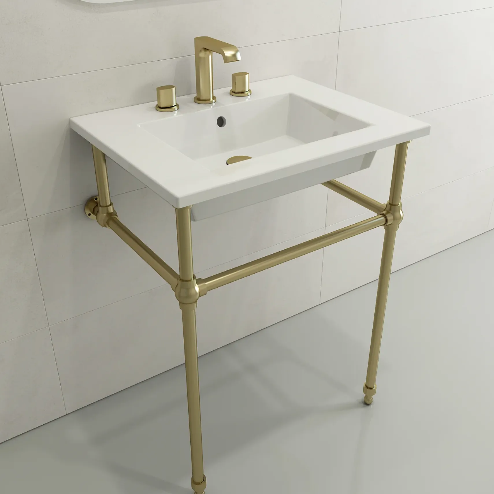 BOCCHI Ravenna 25" Rectangle Wallmount Fireclay Bathroom Sink, White, 3 Faucet Hole, 1161-001-0127