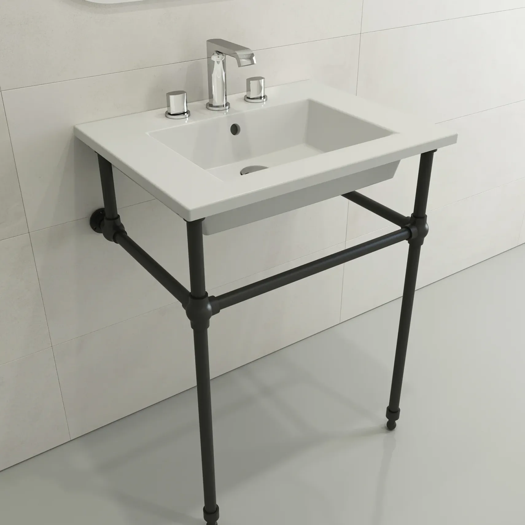 BOCCHI Ravenna 25" Rectangle Wallmount Fireclay Bathroom Sink, White, 3 Faucet Hole, 1161-001-0127