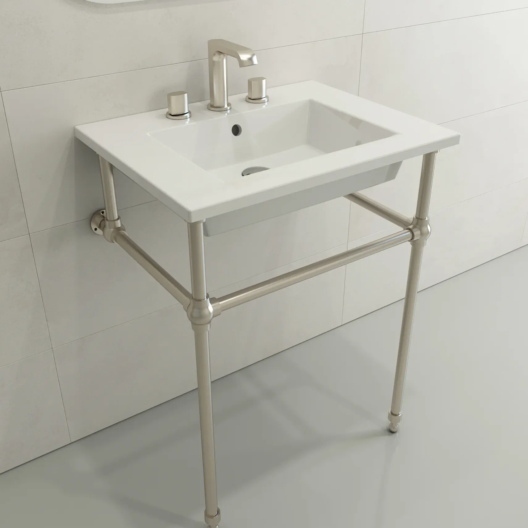 BOCCHI Ravenna 25" Rectangle Wallmount Fireclay Bathroom Sink, White, 3 Faucet Hole, 1161-001-0127