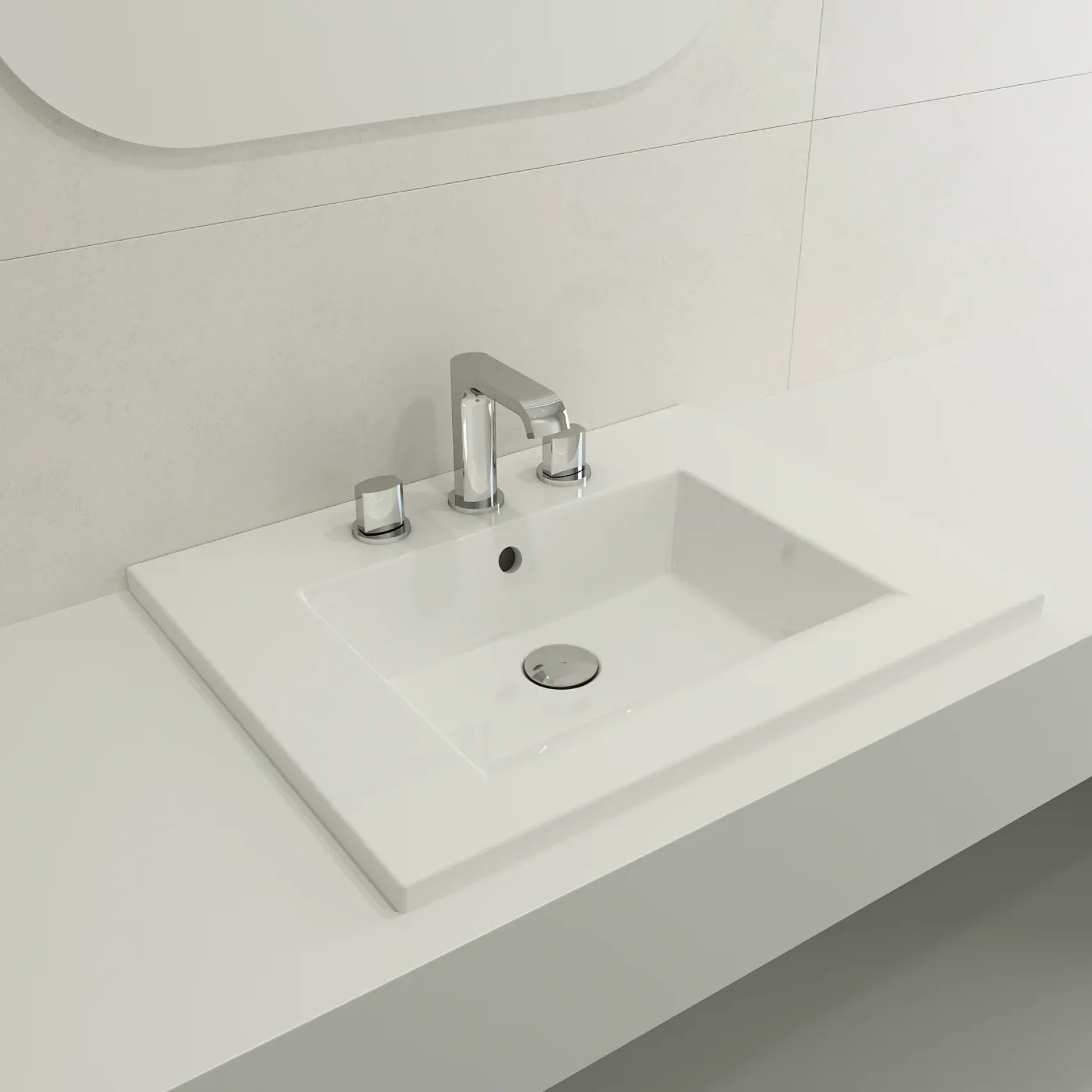 BOCCHI Ravenna 25" Rectangle Wallmount Fireclay Bathroom Sink, White, 3 Faucet Hole, 1161-001-0127