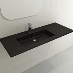 BOCCHI Ravenna 48" Rectangle Wallmount Fireclay Bathroom Sink, Matte Black , Single Faucet Hole, 1305-004-0126