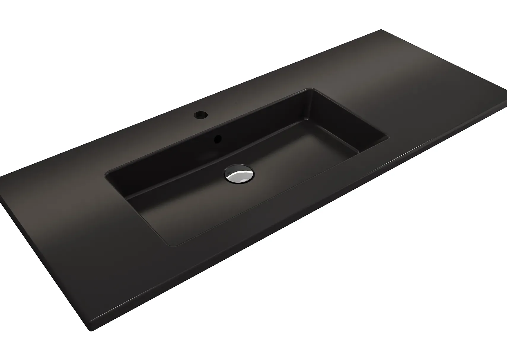 BOCCHI Ravenna 48" Rectangle Wallmount Fireclay Bathroom Sink, Matte Black , Single Faucet Hole, 1305-004-0126