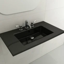 BOCCHI Ravenna 32" Rectangle Wallmount Fireclay Bathroom Sink, Black, Single Faucet Hole, 1113-005-0126
