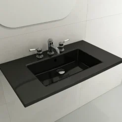 BOCCHI Ravenna 32" Rectangle Wallmount Fireclay Bathroom Sink, Black, Single Faucet Hole, 1113-005-0126