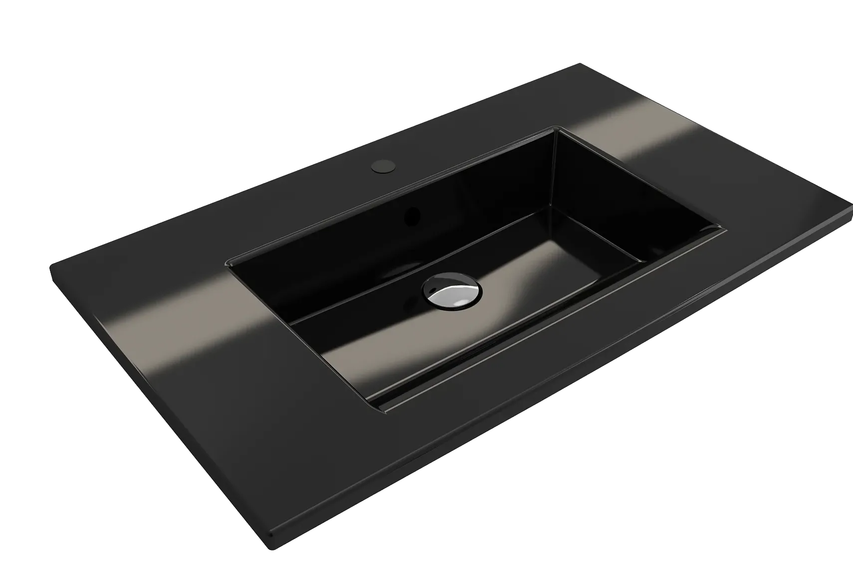 BOCCHI Ravenna 32" Rectangle Wallmount Fireclay Bathroom Sink, Black, Single Faucet Hole, 1113-005-0126