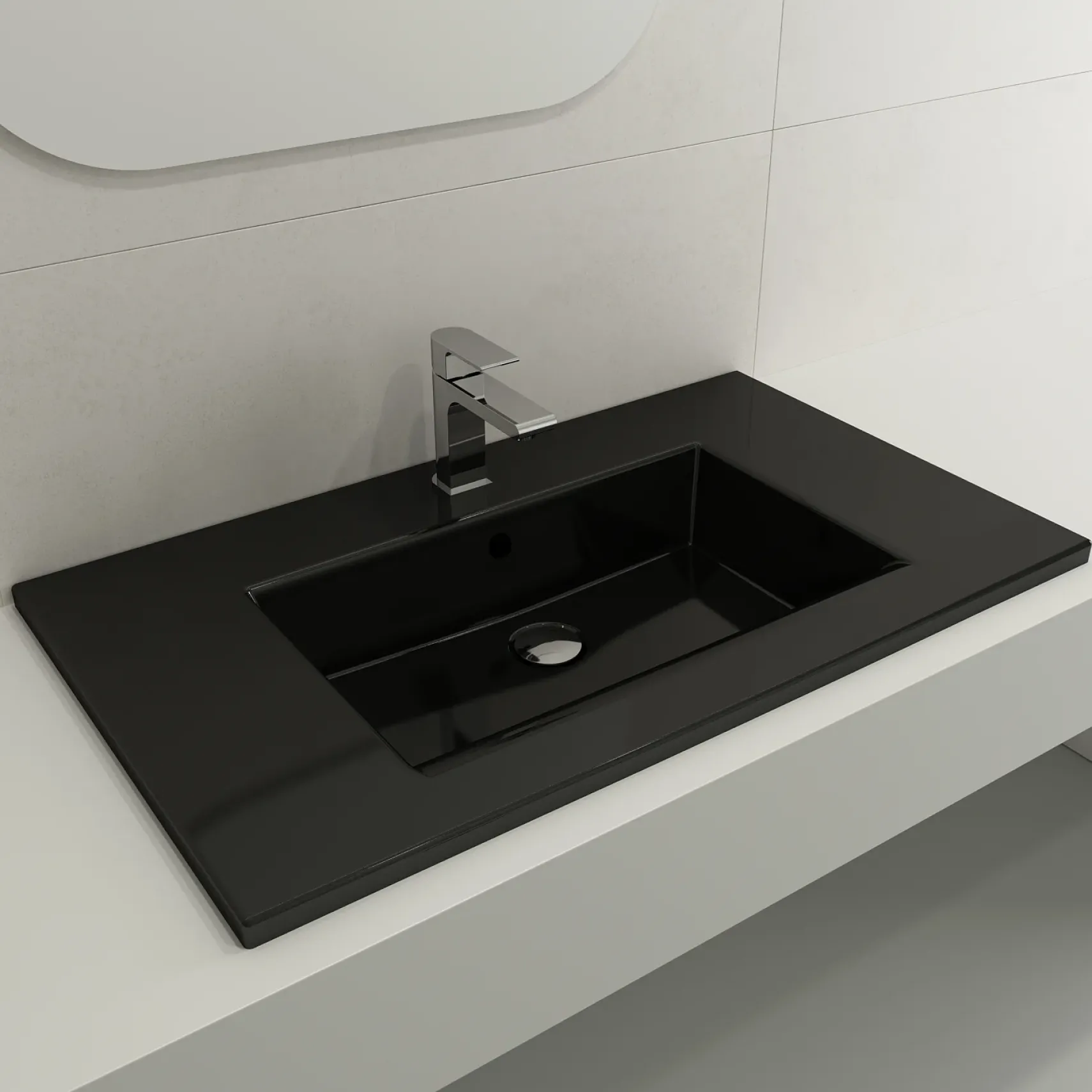 BOCCHI Ravenna 32" Rectangle Wallmount Fireclay Bathroom Sink, Black, Single Faucet Hole, 1113-005-0126