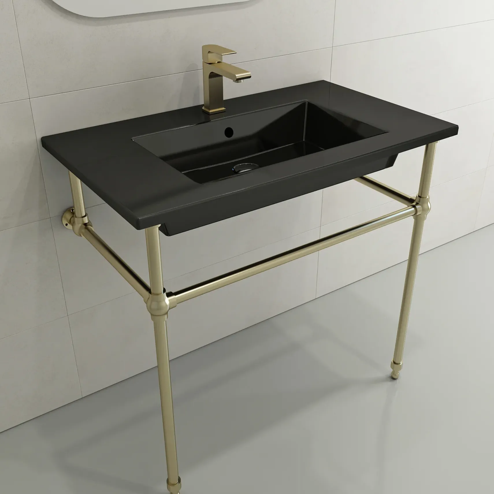 BOCCHI Ravenna 32" Rectangle Wallmount Fireclay Bathroom Sink, Black, Single Faucet Hole, 1113-005-0126