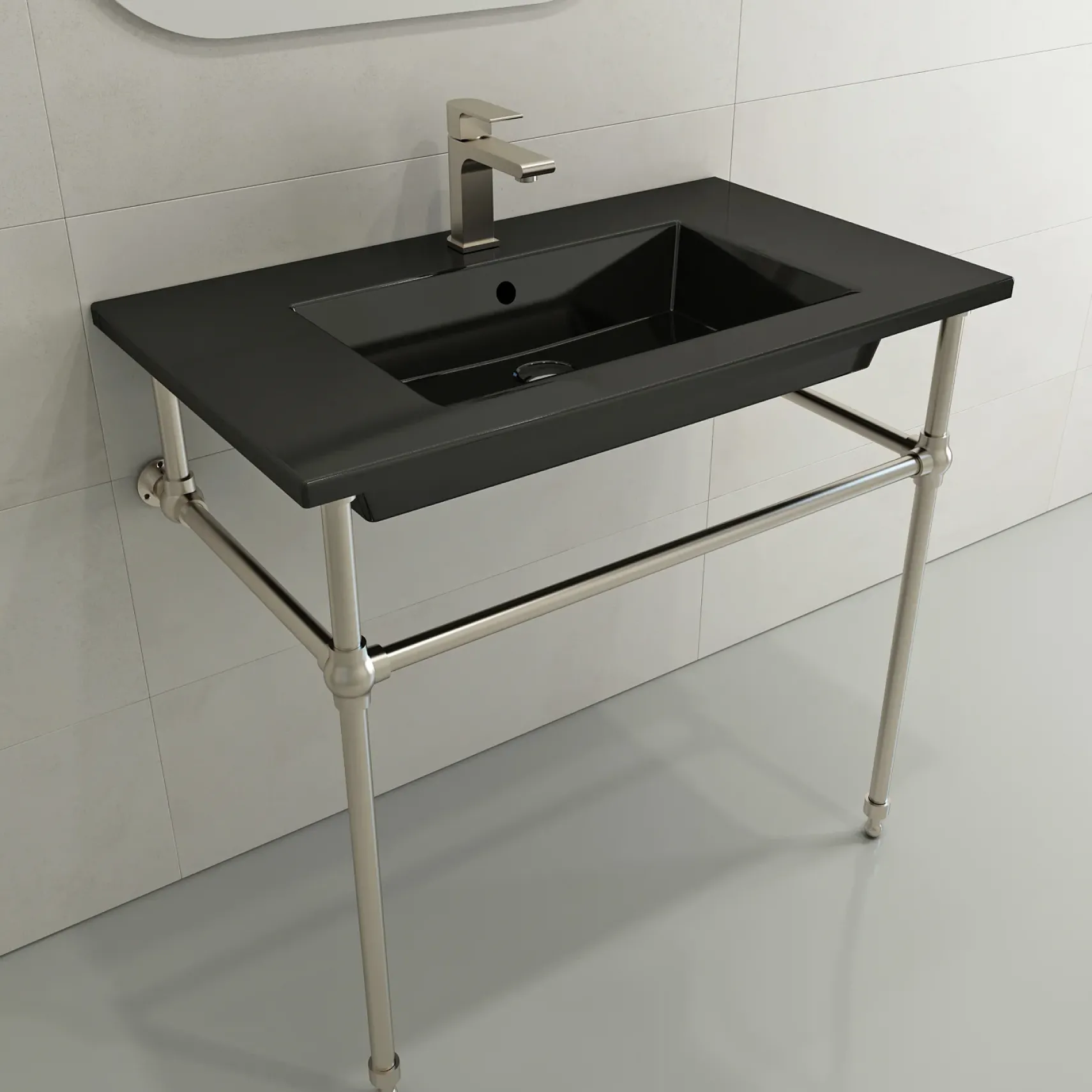 BOCCHI Ravenna 32" Rectangle Wallmount Fireclay Bathroom Sink, Black, Single Faucet Hole, 1113-005-0126