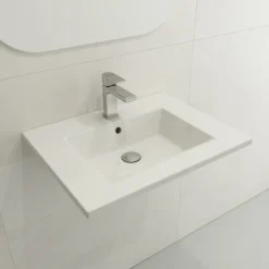 BOCCHI Ravenna 25" Rectangle Wallmount Fireclay Bathroom Sink, White, Single Faucet Hole, 1161-001-0126