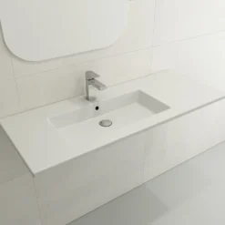BOCCHI Ravenna 48" Rectangle Wallmount Fireclay Bathroom Sink, Matte White, Single Faucet Hole, 1305-002-0126