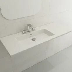 BOCCHI Ravenna 48" Rectangle Wallmount Fireclay Bathroom Sink, White, 3 Faucet Hole, 1305-001-0127