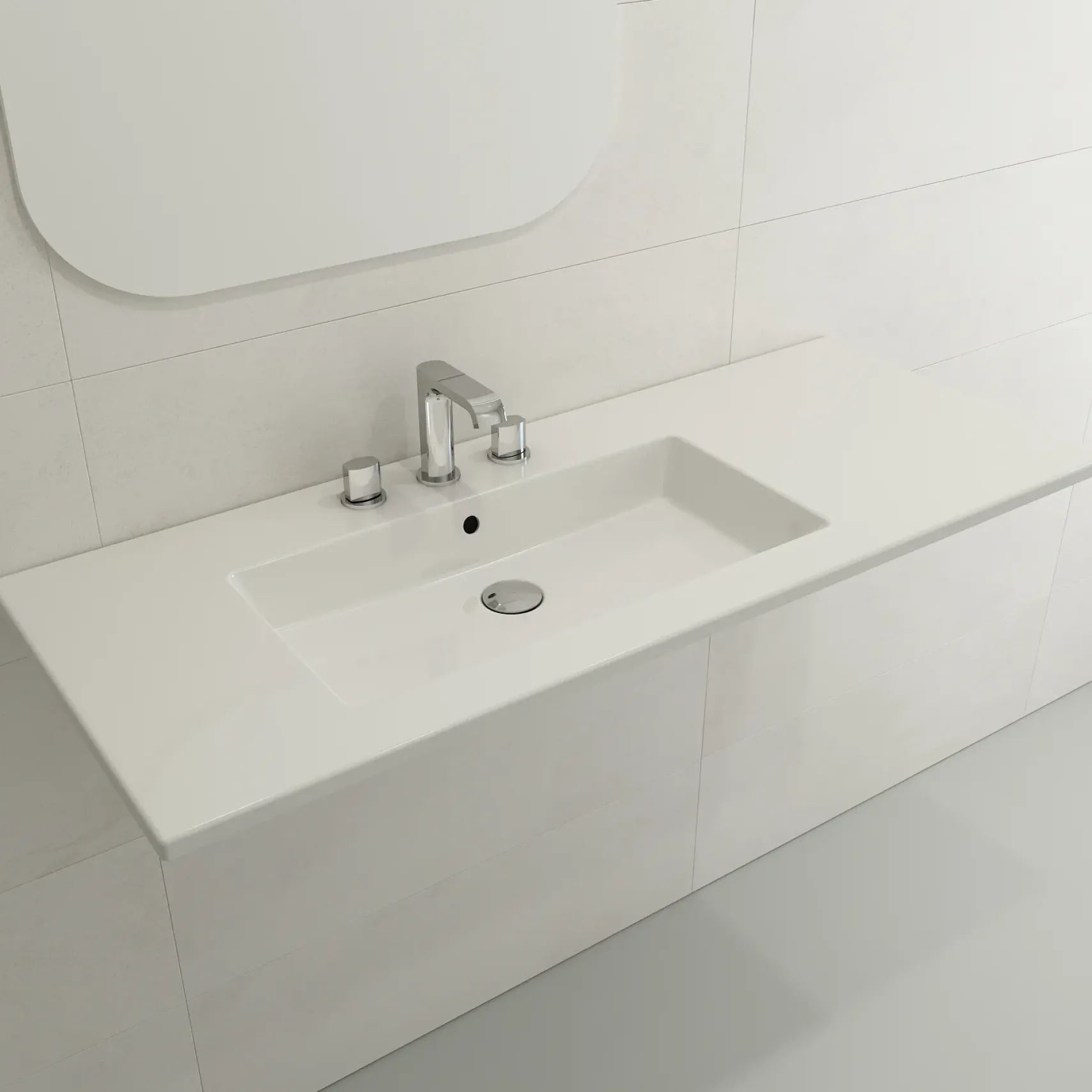BOCCHI Ravenna 48" Rectangle Wallmount Fireclay Bathroom Sink, White, 3 Faucet Hole, 1305-001-0127