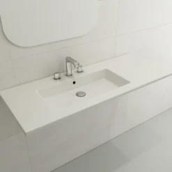 BOCCHI Ravenna 48" Rectangle Wallmount Fireclay Bathroom Sink, White, 3 Faucet Hole, 1305-001-0127