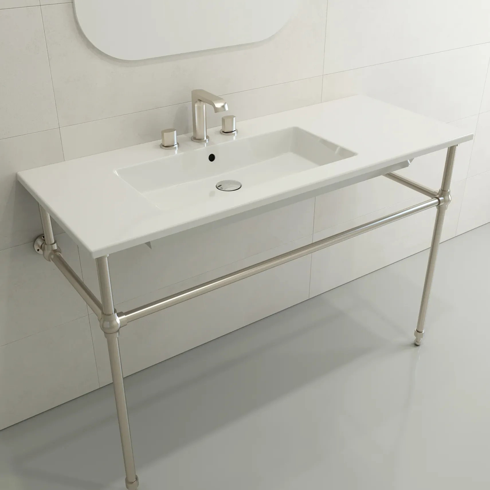 BOCCHI Ravenna 48" Rectangle Wallmount Fireclay Bathroom Sink, White, 3 Faucet Hole, 1305-001-0127