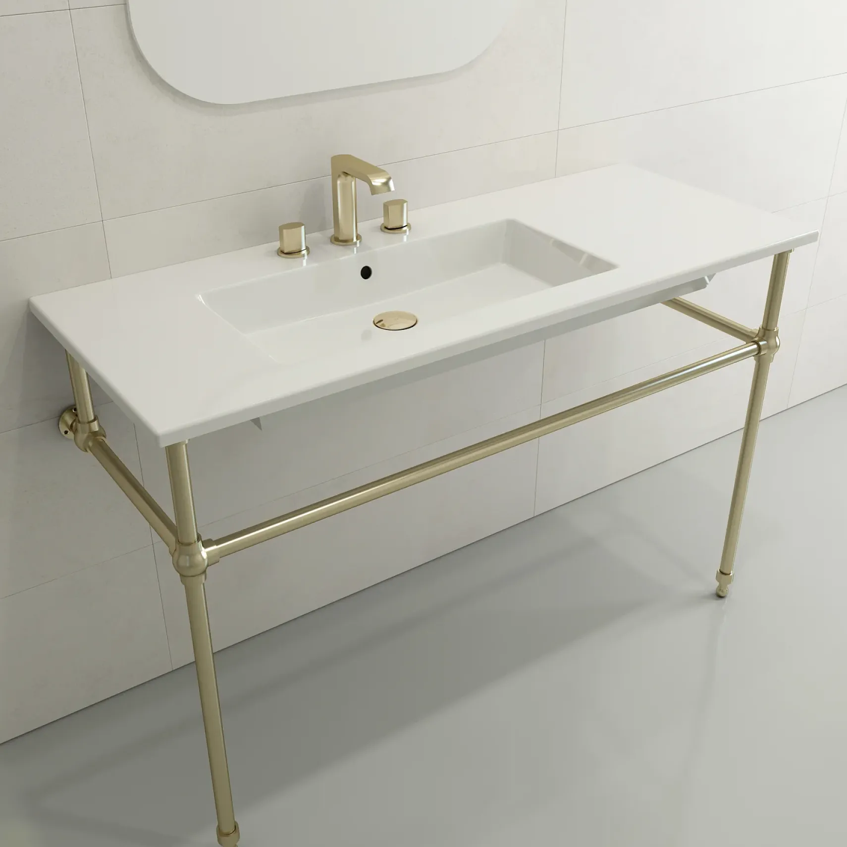 BOCCHI Ravenna 48" Rectangle Wallmount Fireclay Bathroom Sink, White, 3 Faucet Hole, 1305-001-0127
