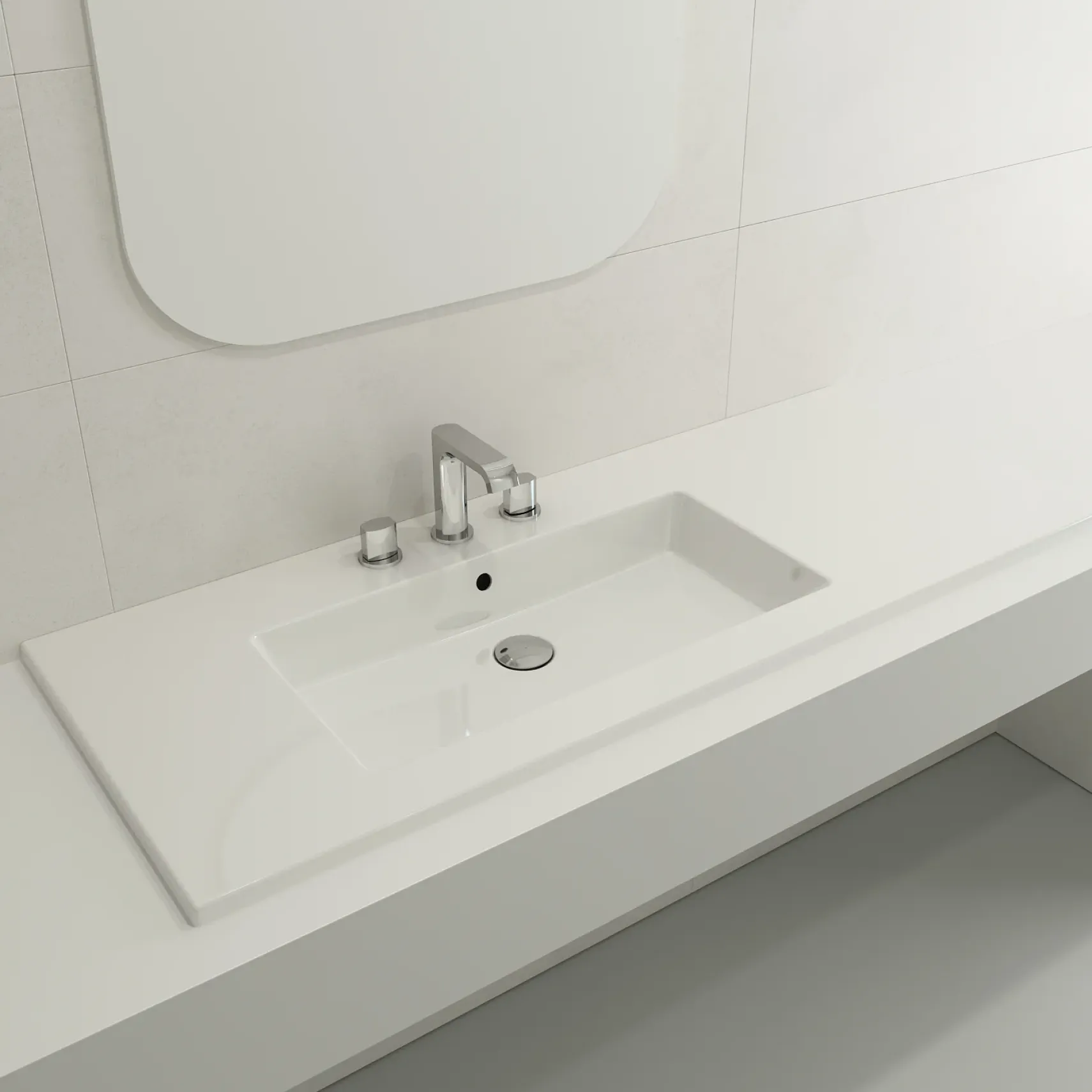 BOCCHI Ravenna 48" Rectangle Wallmount Fireclay Bathroom Sink, White, 3 Faucet Hole, 1305-001-0127