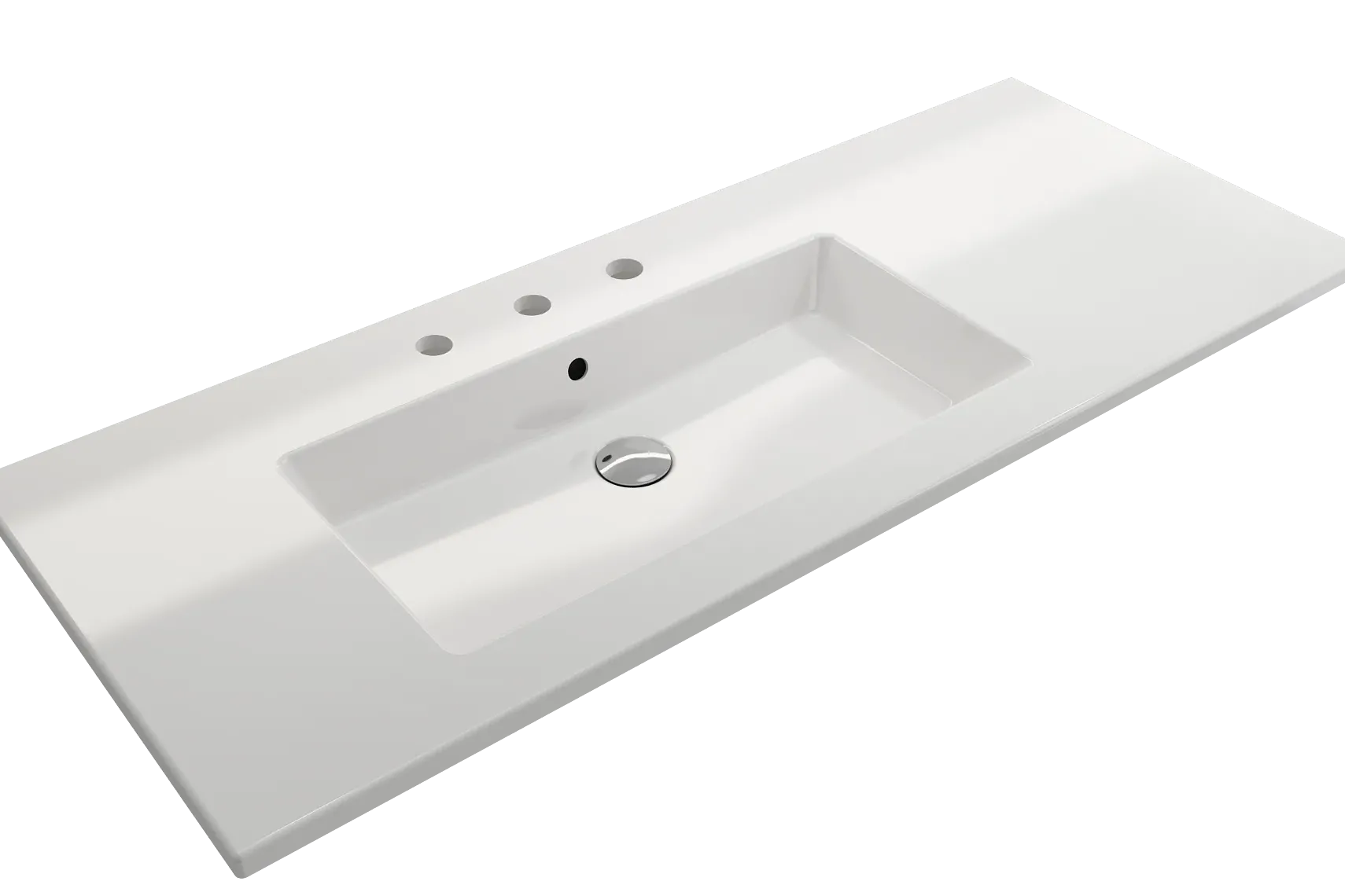 BOCCHI Ravenna 48" Rectangle Wallmount Fireclay Bathroom Sink, White, 3 Faucet Hole, 1305-001-0127