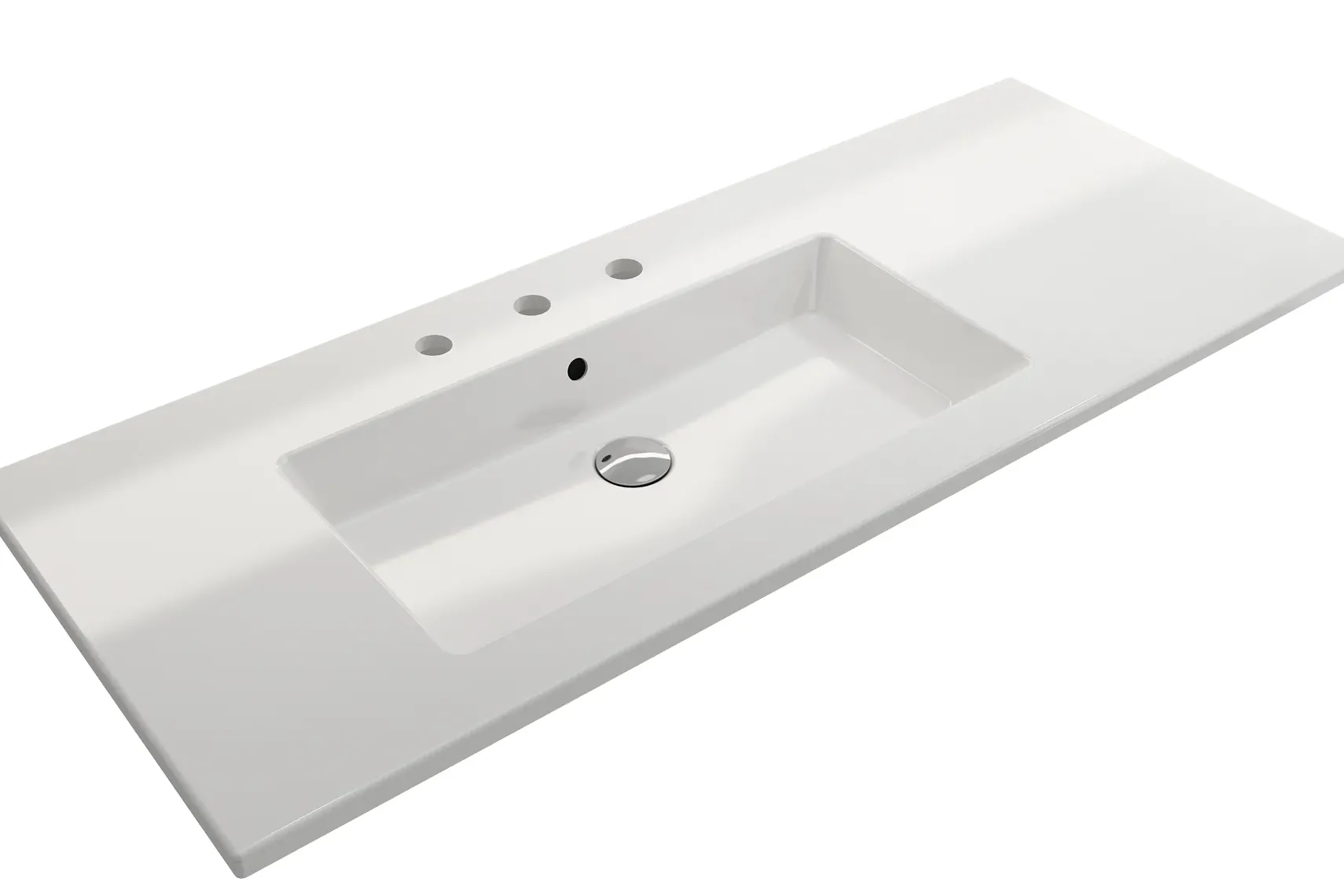 BOCCHI Ravenna 48" Rectangle Wallmount Fireclay Bathroom Sink, White, 3 Faucet Hole, 1305-001-0127