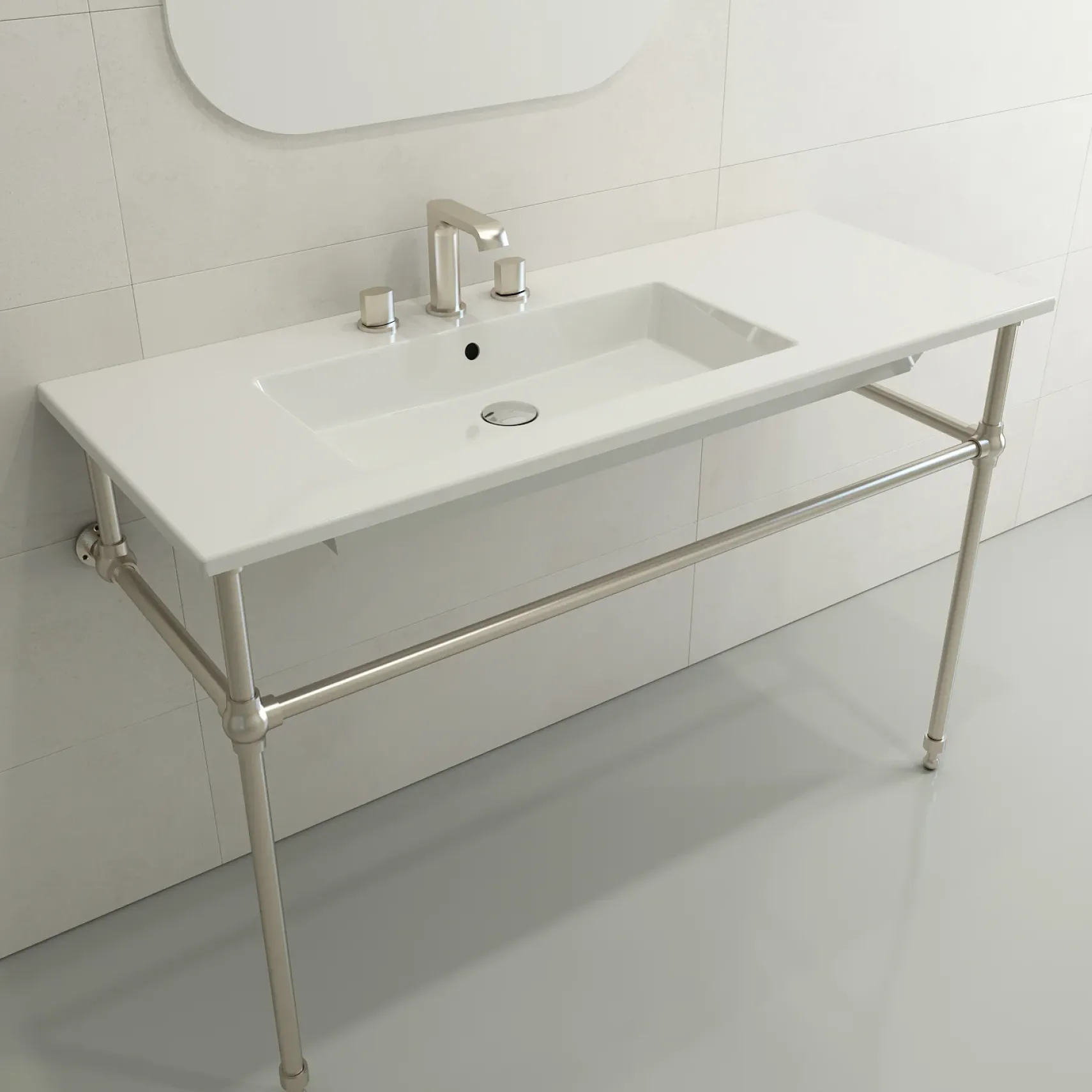BOCCHI Ravenna 48" Rectangle Wallmount Fireclay Bathroom Sink, White, 3 Faucet Hole, 1305-001-0127