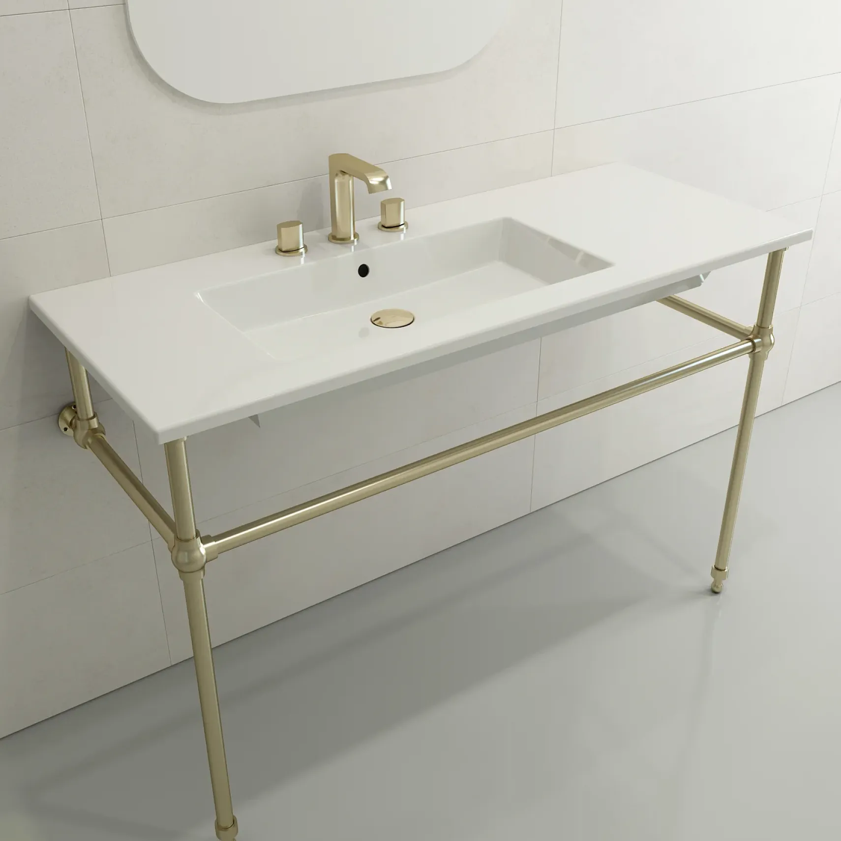 BOCCHI Ravenna 48" Rectangle Wallmount Fireclay Bathroom Sink, White, 3 Faucet Hole, 1305-001-0127