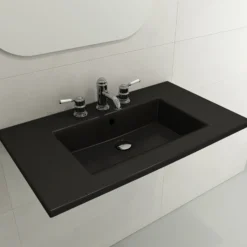 BOCCHI Ravenna 32" Rectangle Wallmount Fireclay Bathroom Sink, Matte Black, Single Faucet Hole, 1113-004-0126