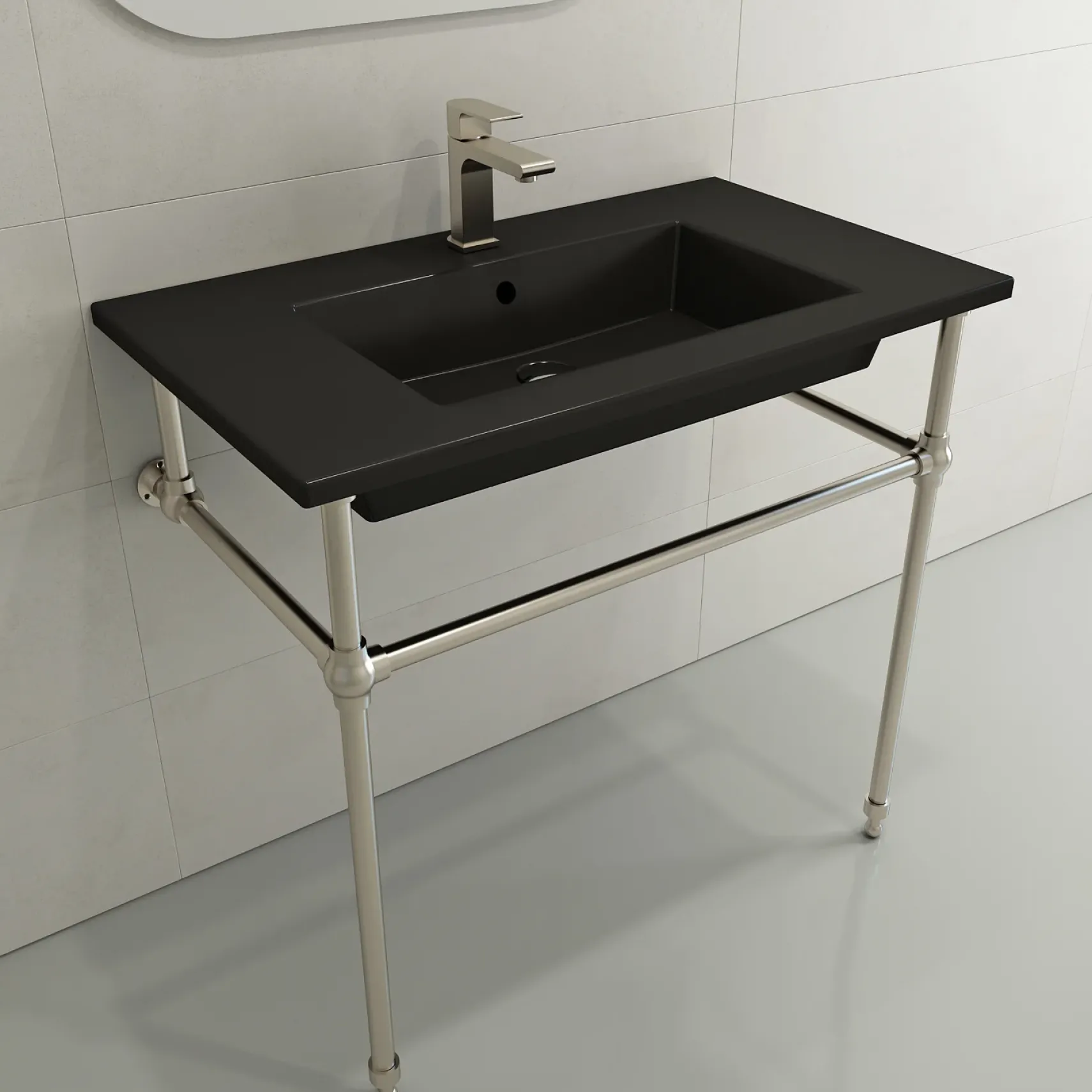 BOCCHI Ravenna 32" Rectangle Wallmount Fireclay Bathroom Sink, Matte Black, Single Faucet Hole, 1113-004-0126