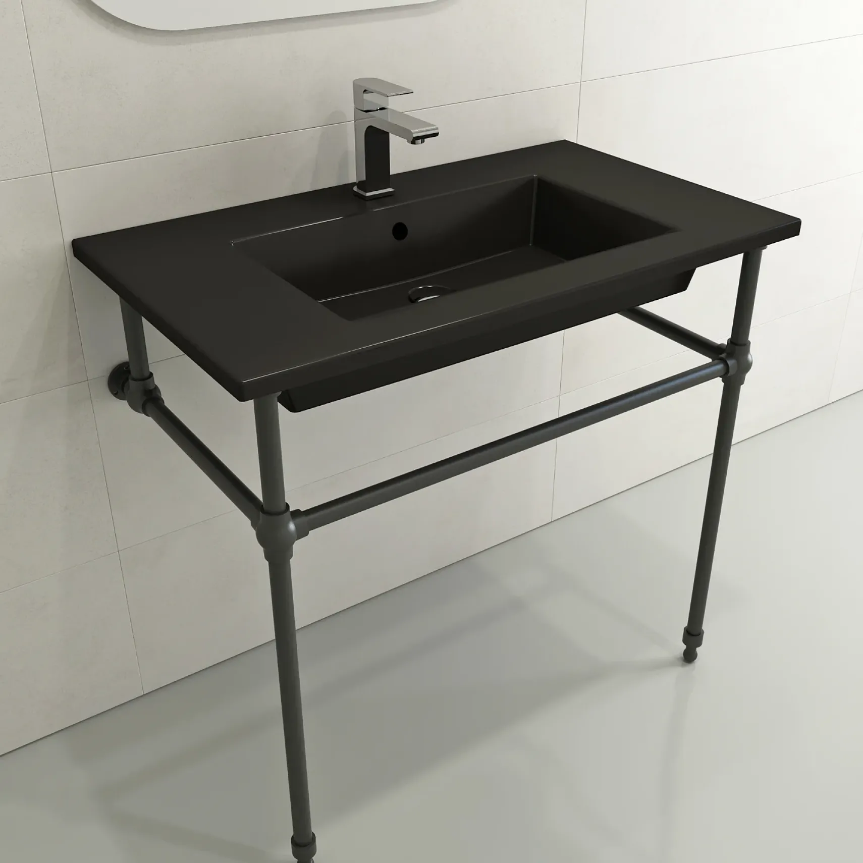 BOCCHI Ravenna 32" Rectangle Wallmount Fireclay Bathroom Sink, Matte Black, Single Faucet Hole, 1113-004-0126