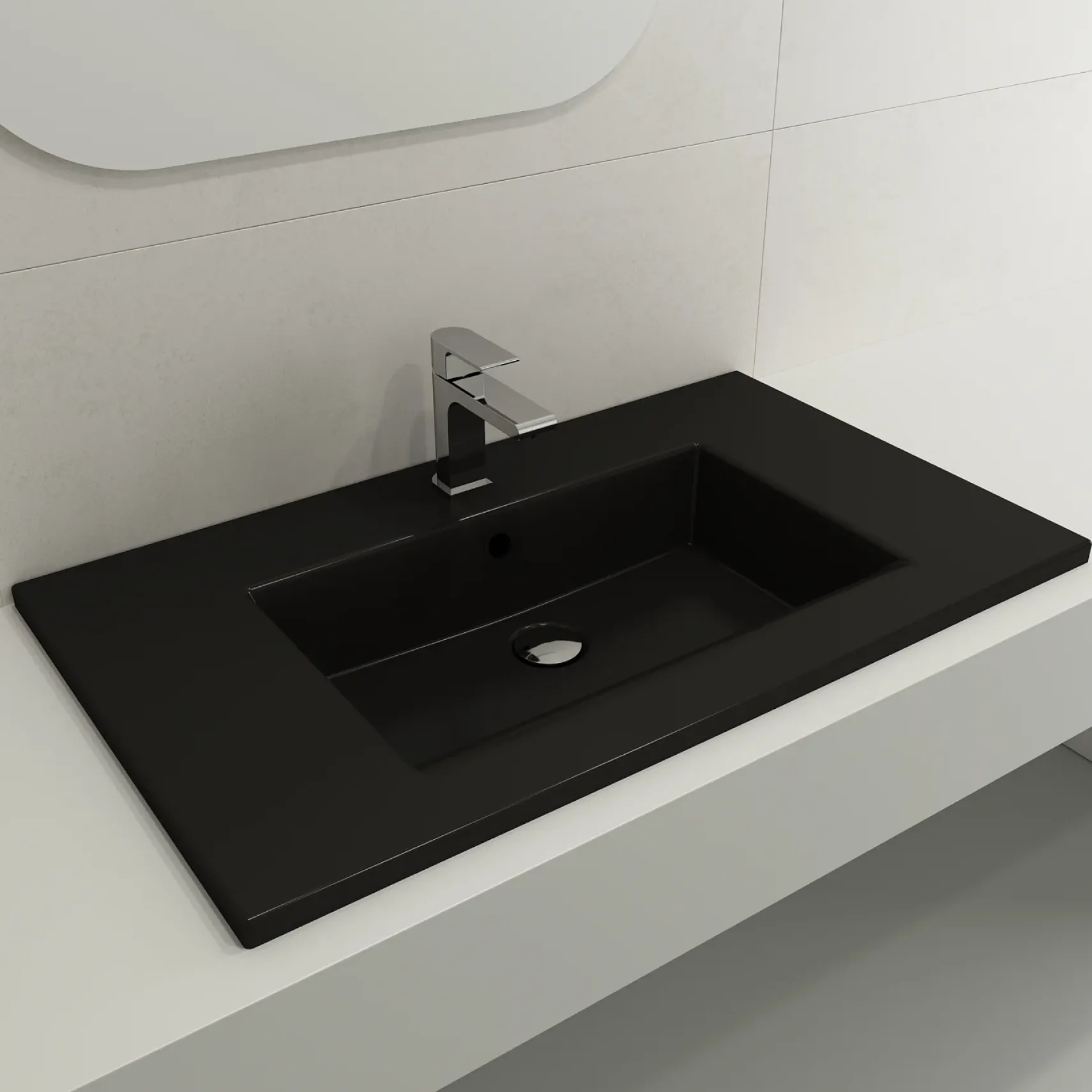 BOCCHI Ravenna 32" Rectangle Wallmount Fireclay Bathroom Sink, Matte Black, Single Faucet Hole, 1113-004-0126