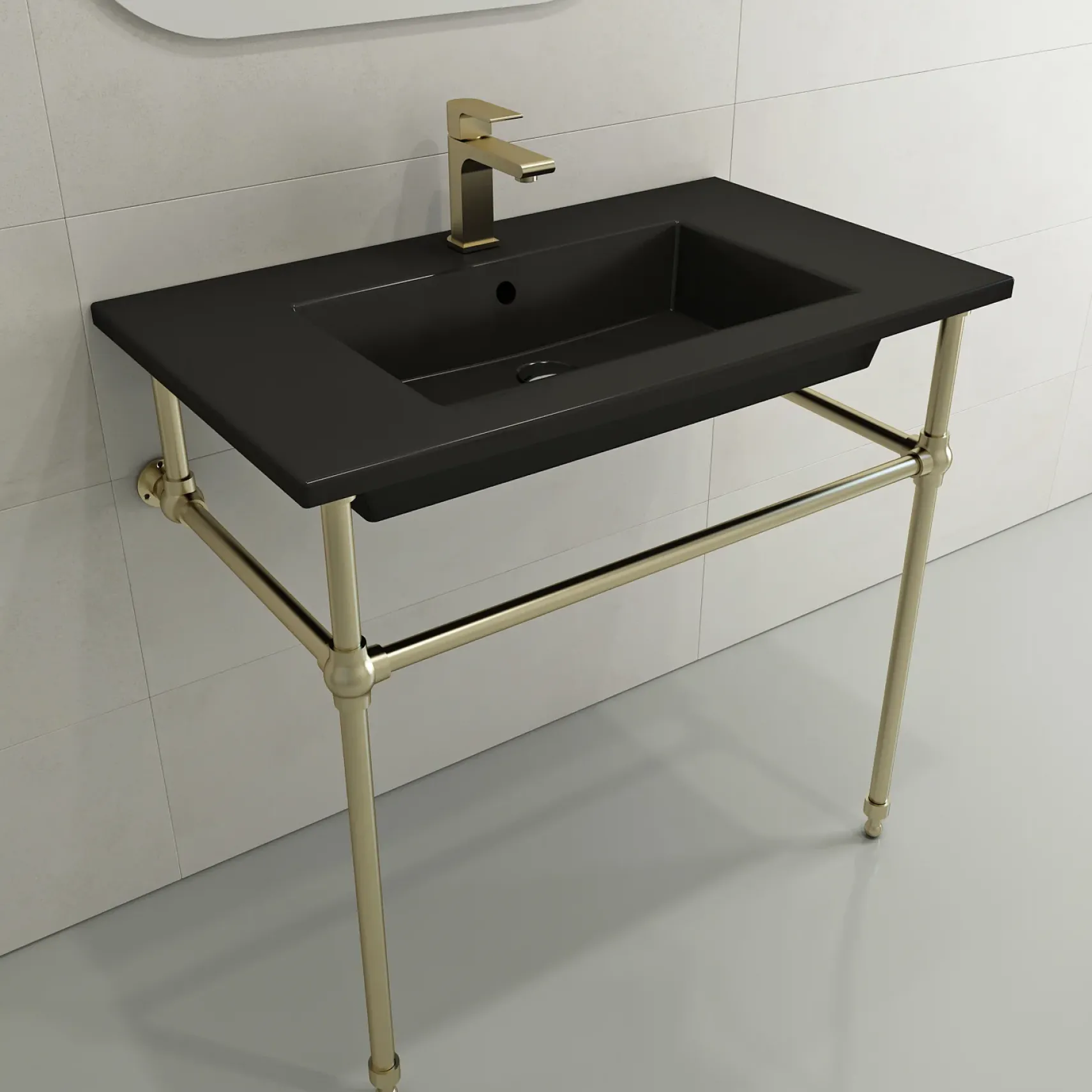 BOCCHI Ravenna 32" Rectangle Wallmount Fireclay Bathroom Sink, Matte Black, Single Faucet Hole, 1113-004-0126