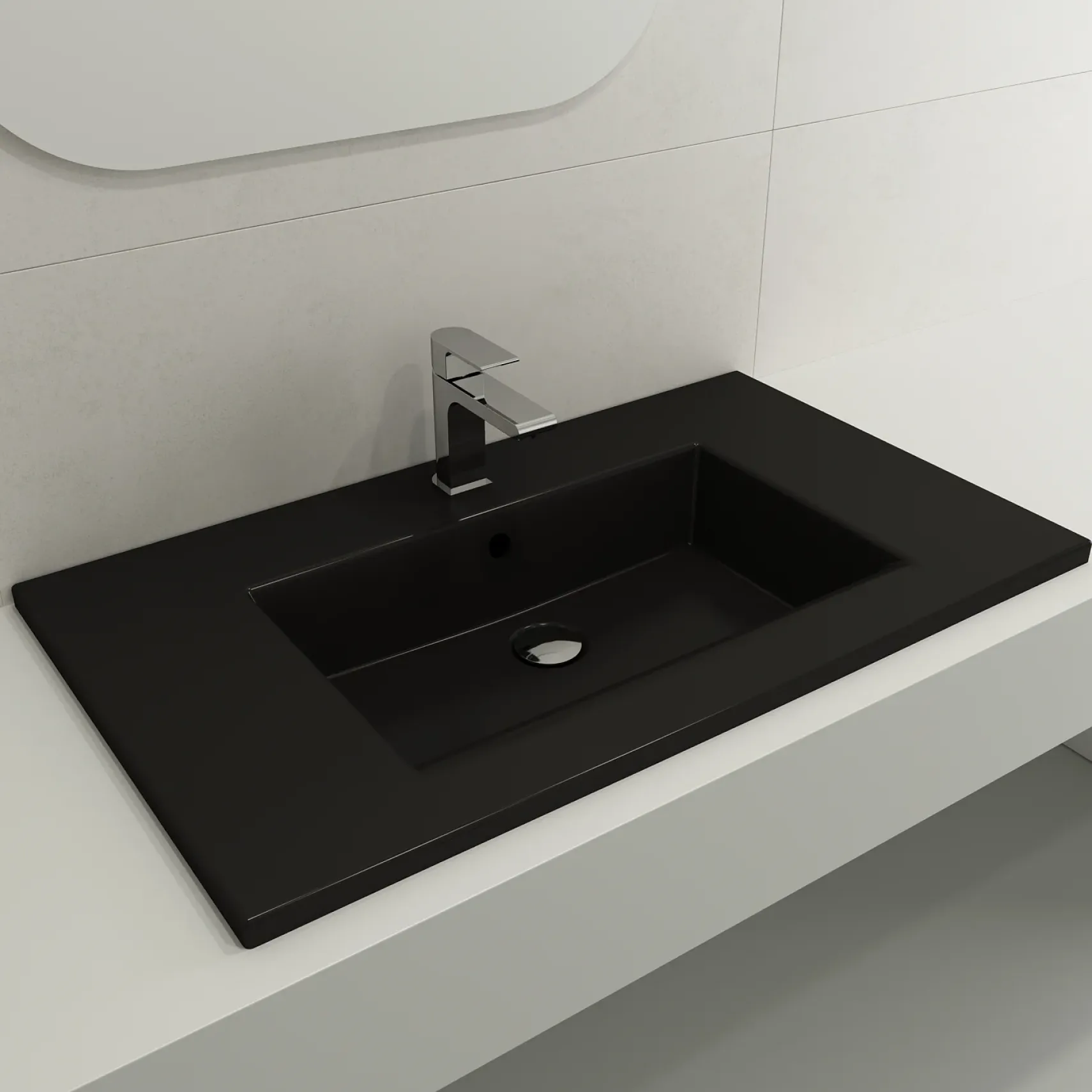 BOCCHI Ravenna 32" Rectangle Wallmount Fireclay Bathroom Sink, Matte Black, Single Faucet Hole, 1113-004-0126