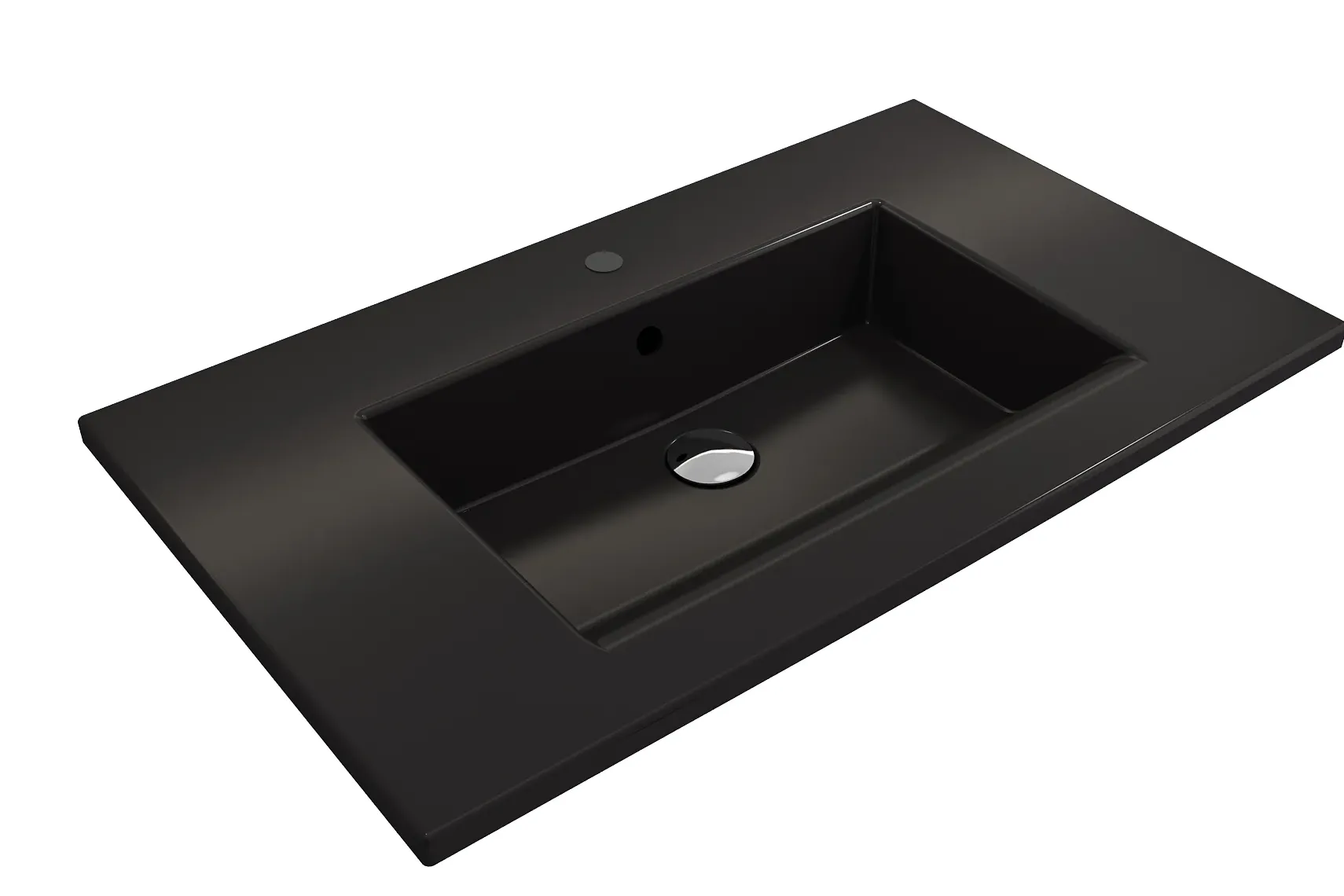 BOCCHI Ravenna 32" Rectangle Wallmount Fireclay Bathroom Sink, Matte Black, Single Faucet Hole, 1113-004-0126
