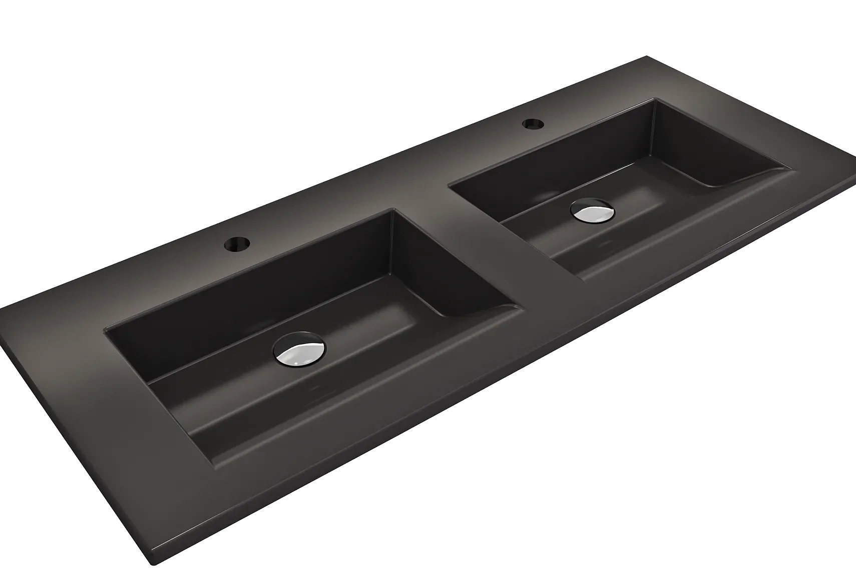 BOCCHI Ravenna 48" Rectangle Wallmount Fireclay Bathroom Sink, Double Basin, Matte Black, Single Faucet Hole, 1111-004-0132