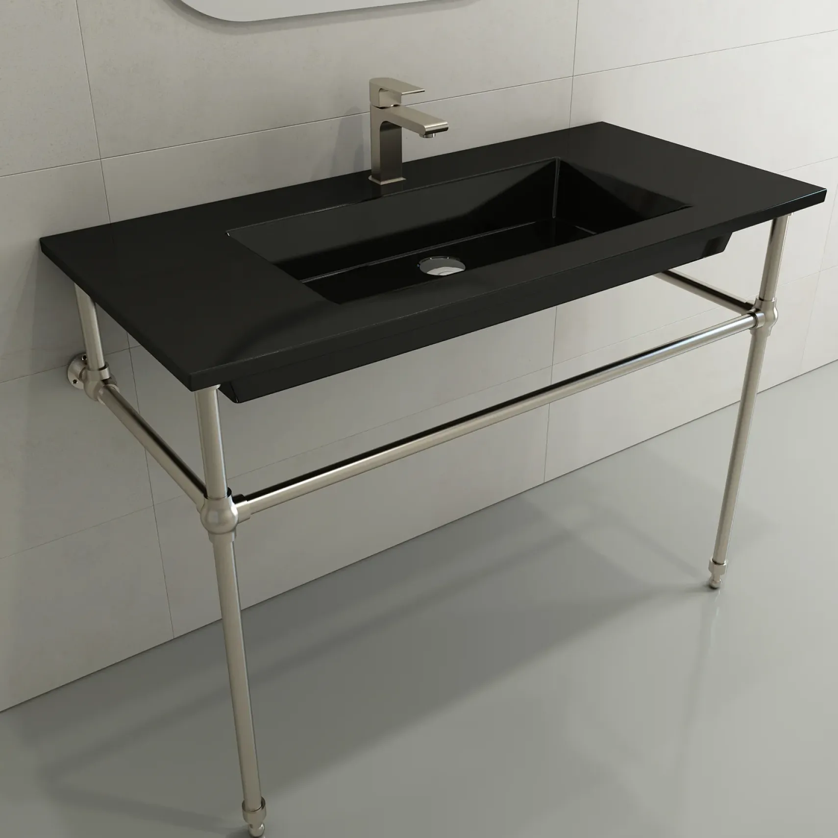 BOCCHI Ravenna 41" Rectangle Wallmount Fireclay Bathroom Sink, Black, Single Faucet Hole, 1105-005-0126