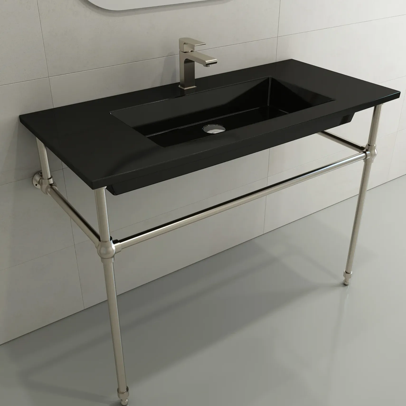 BOCCHI Ravenna 41" Rectangle Wallmount Fireclay Bathroom Sink, Black, Single Faucet Hole, 1105-005-0126