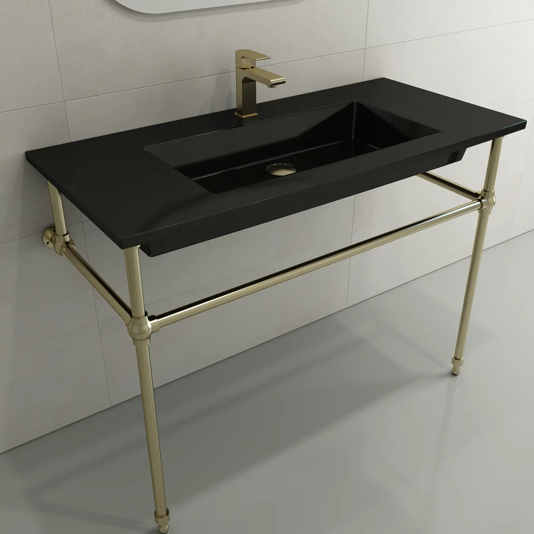 BOCCHI Ravenna 41" Rectangle Wallmount Fireclay Bathroom Sink, Black, Single Faucet Hole, 1105-005-0126